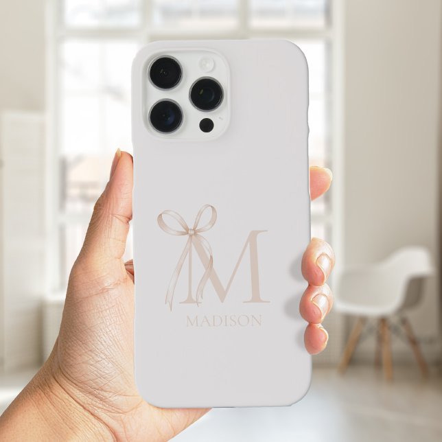 Minimalist Beige Bow Initial Monogram Case-Mate iPhone Case (Creator Uploaded)