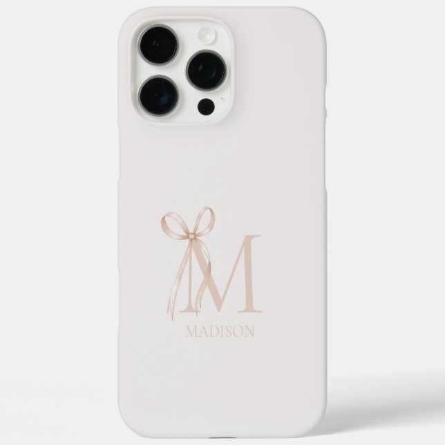 Minimalist Beige Bow Initial Monogram Case-Mate iPhone Case (Back)