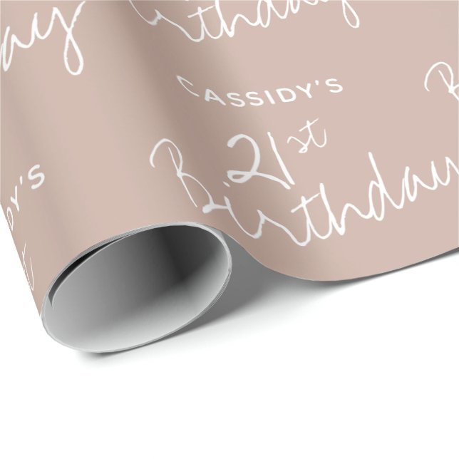 Minimalist Beige Brown 21st Birthday Wrapping Paper (Roll Corner)