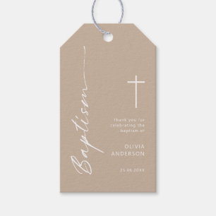 Minimalist Beige Colour Baptism thank you tag