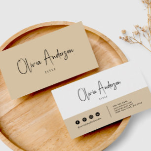 Minimalist Beige Cream Neutral Boho Chic Modern Business Card