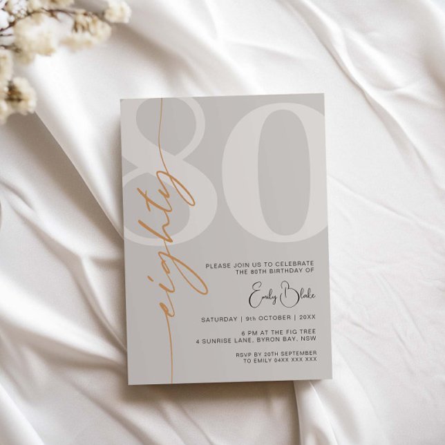 Minimalist Beige Eighty 80th Birthday Party Invitation (Creator Uploaded)