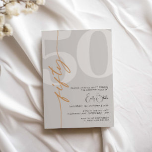 Minimalist Beige Fifty 50th Birthday Party  Invitation