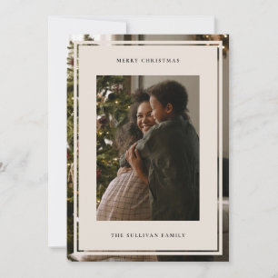 Minimalist Beige Frame Photo  Holiday Card