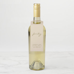 Minimalist Beige & Gold Age Birthday Bottle Tag