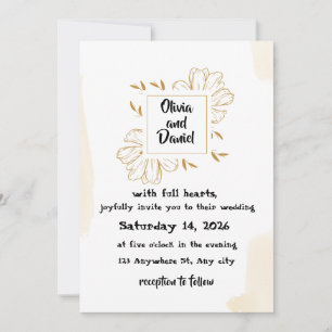 Minimalist Beige Gold Dahlia Wedding Invitation