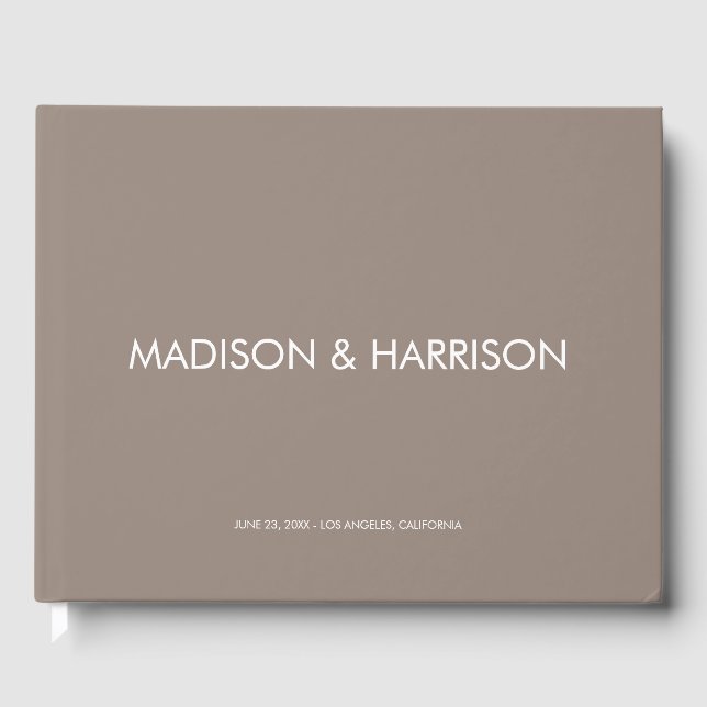 Minimalist beige greige custom simple chic Wedding Guest Book (Front)