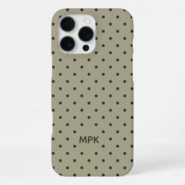 Minimalist Beige Grey Custom Monogram Polka Dot  iPhone Case (Back)