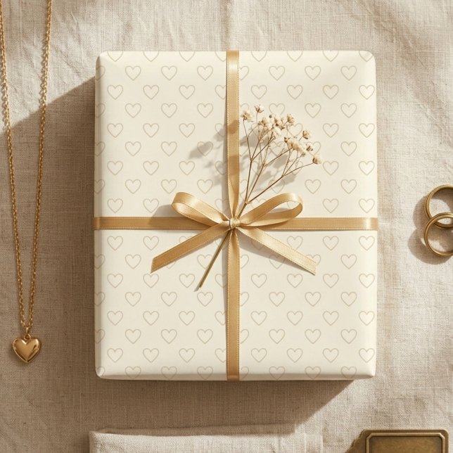 Minimalist Beige Heart Gift Wrapping Paper (Minimalist beige heart gift wrapping paper)