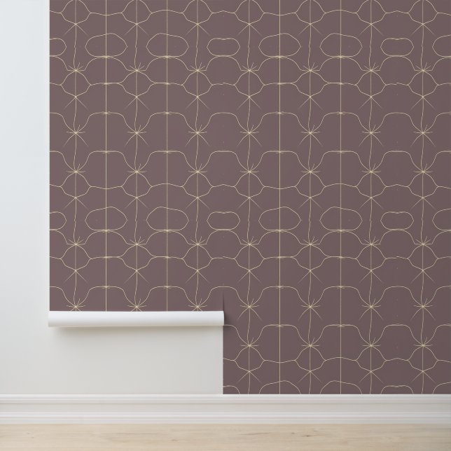 Minimalist Beige Line Pattern on Mauve Wallpaper (Application)
