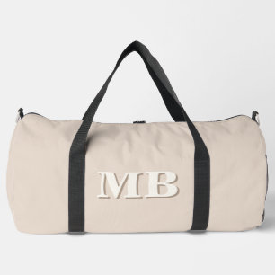Minimalist Beige Modern Initial Monogram Duffle Bag