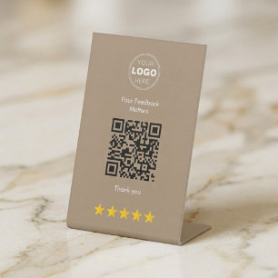 Minimalist Beige Modern QR Feedback Design Pedestal Sign