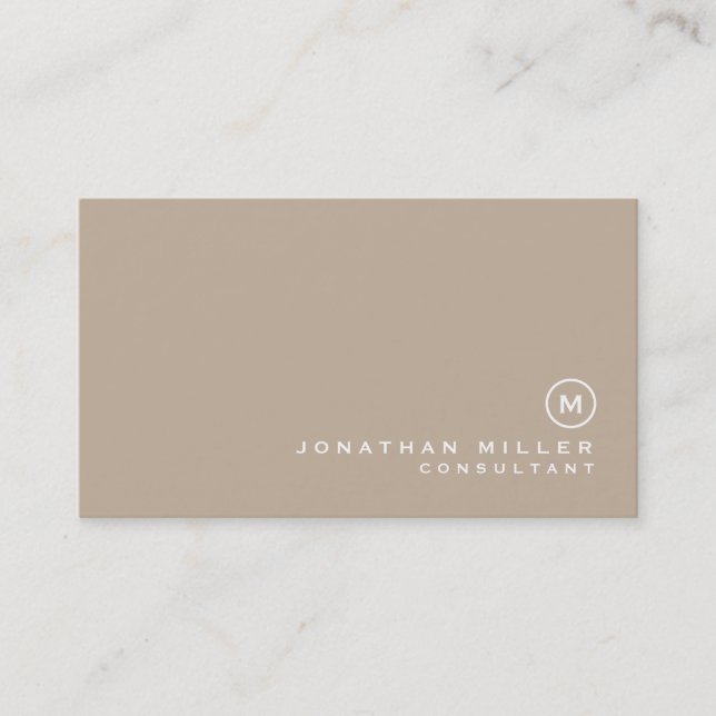 Minimalist Beige Monogram Business Card (Front)