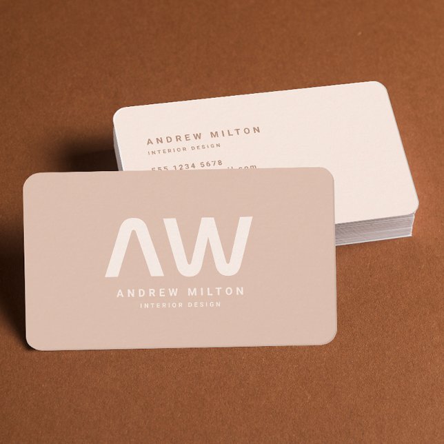 Minimalist Beige Monogram Business Card (Creator Uploaded)