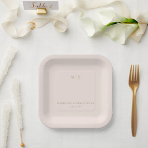 Minimalist Beige Monogram Paper Plate