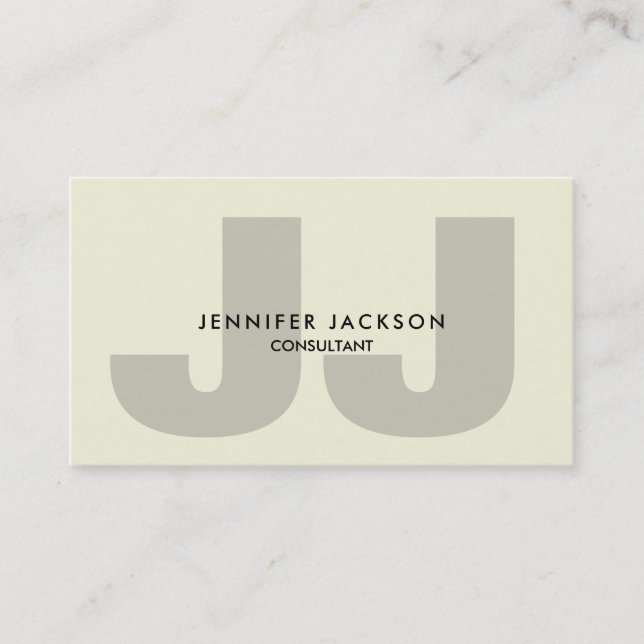 Minimalist Beige Monogram Trendy Modern Business Card (Front)