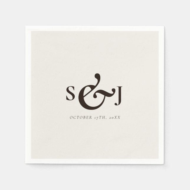 Minimalist Beige Monogram Wedding Day Napkin (Front)