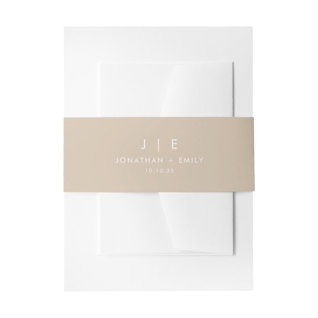 Minimalist Beige Monogram Wedding Invitation Belly Band (Front Example)