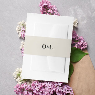 Minimalist Beige Monogram Wedding Invitation Belly Band