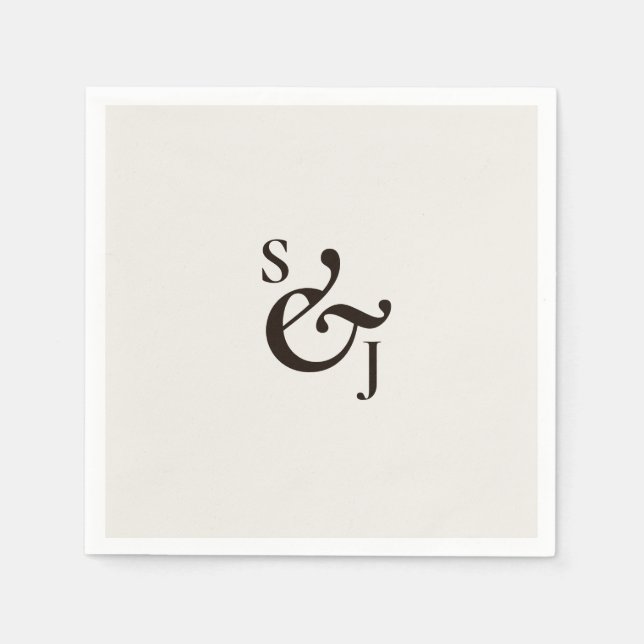 Minimalist Beige Monogram Wedding  Napkin (Front)