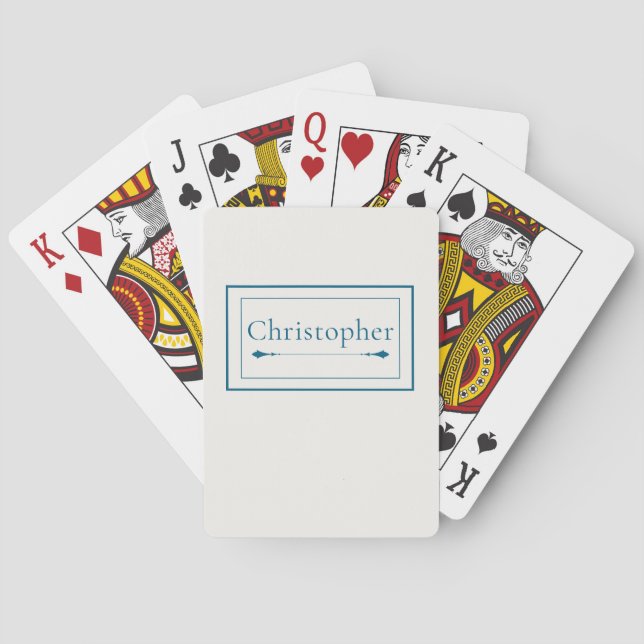 Minimalist Beige & Navy Blue Personalised Monogram Playing Cards (Back)