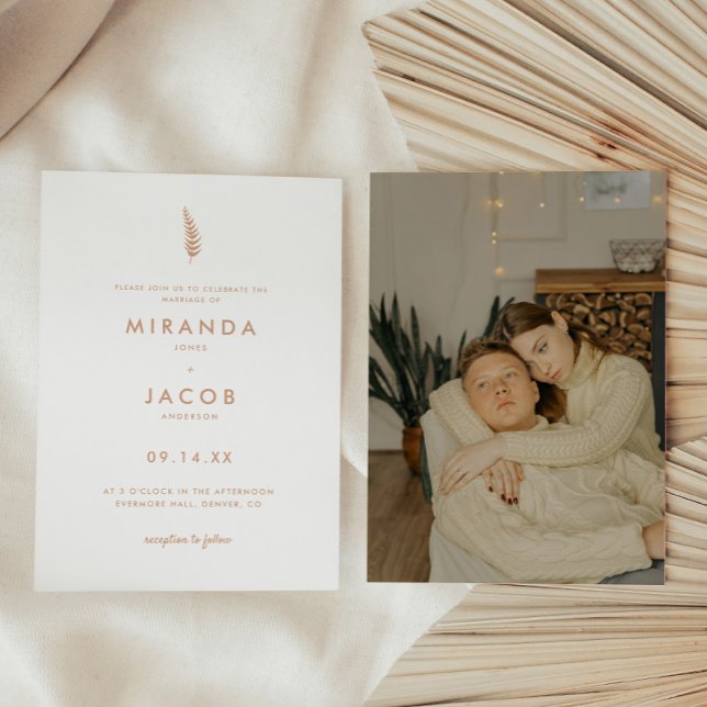 Minimalist Beige Palm Leaf Wedding Invitation (Creator Uploaded)