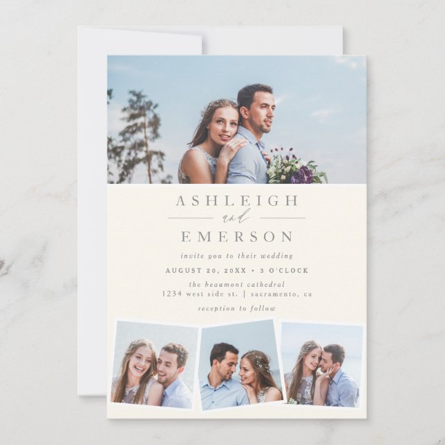 Minimalist Beige Photo Collage Wedding Invitation (Front)
