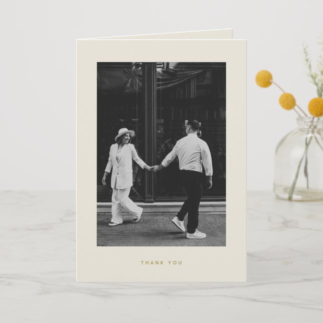 Minimalist Beige Photo Wedding  Thank You Card (Front)