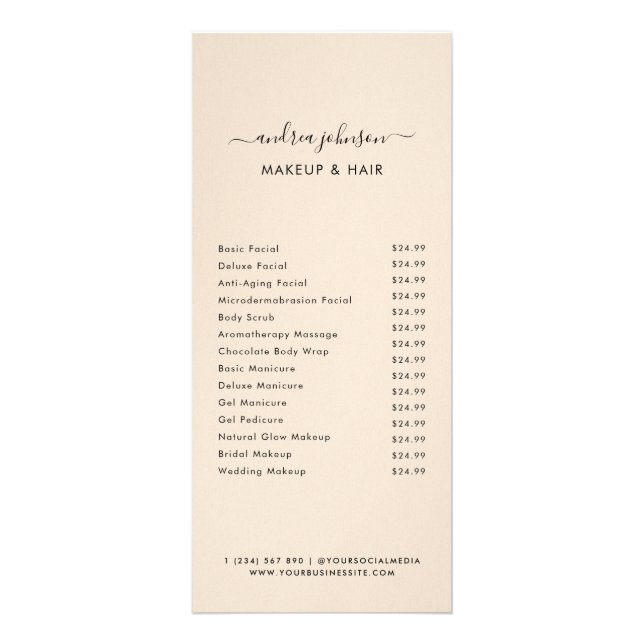 Minimalist Beige Sand Services Menu Price List (Front)