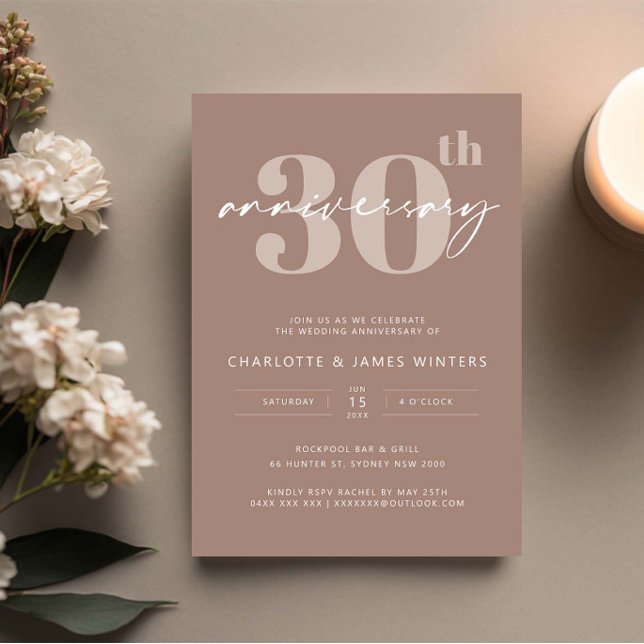 Minimalist beige script 30th wedding anniversary invitation (Creator Uploaded)