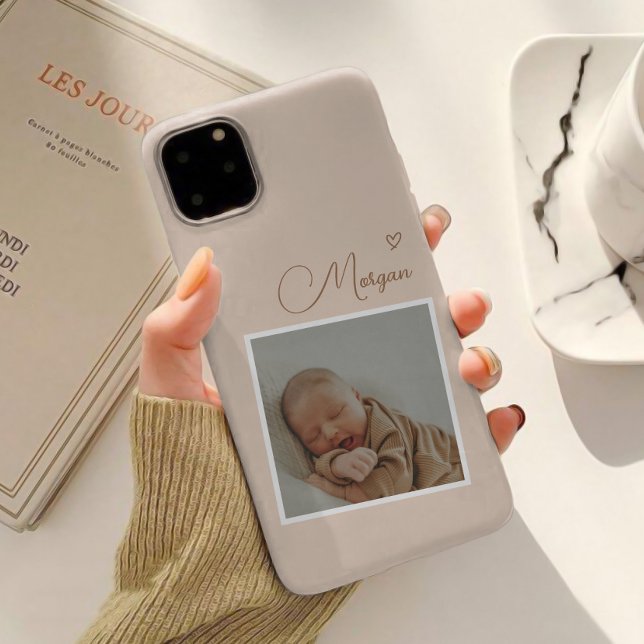 Minimalist Beige Script Custom Photo Case-Mate iPhone Case (Creator Uploaded)