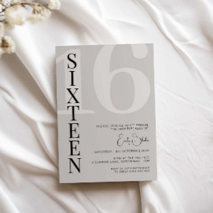 Minimalist Beige Sixteen 16th Birthday Party Invitation