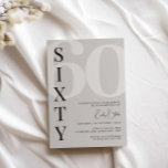 Minimalist Beige Sixty 60th Birthday Party Invitation<br><div class="desc">This minimalist typography 60th birthday party invitation is perfect for a modern birthday party. Customisable in any colour. Keep the design minimal and elegant, as is, or personalise it by adding your own graphics and artwork. For more advanced customisation of this design, e.g. changing layout, font or text size please...</div>