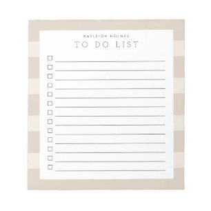 Minimalist Beige Stripe Custom To Do List Notepad