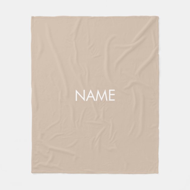 Minimalist beige tan custom name monogram solid fleece blanket (Front)