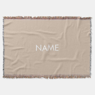 Minimalist beige tan custom name monogram solid  throw blanket