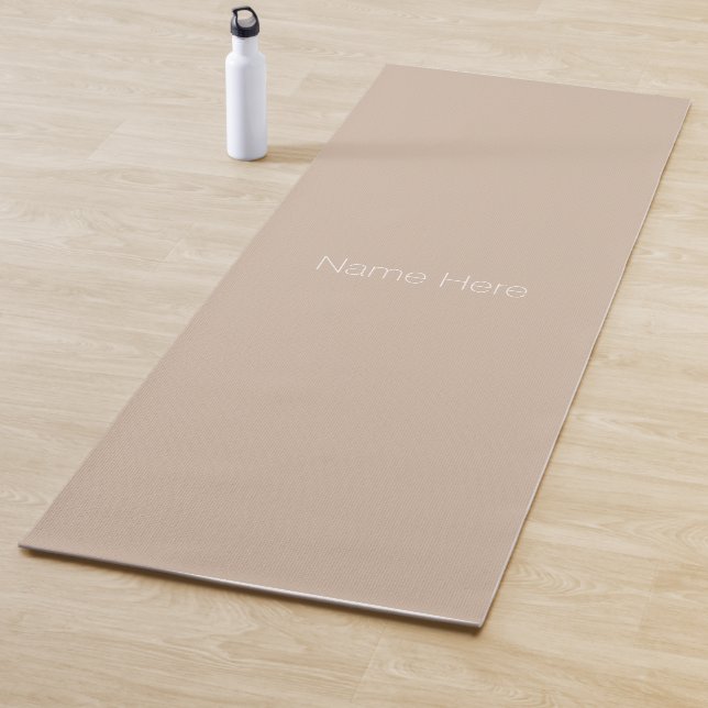 Minimalist beige tan custom name monogram yoga mat (In Situ)