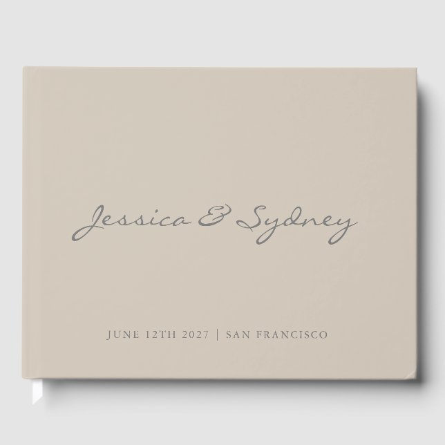 Minimalist Beige Taupe Script Wedding Custom Guest Book (Front)