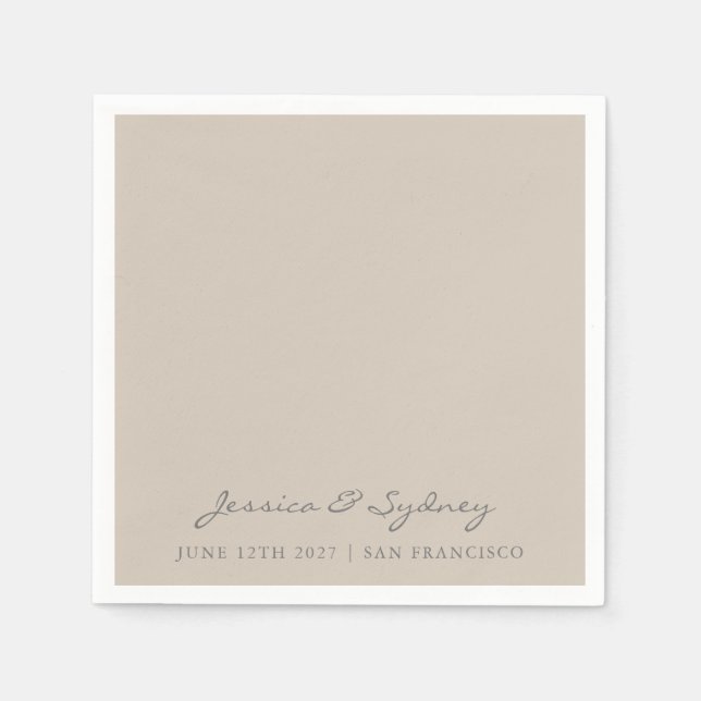 Minimalist Beige Taupe Script Wedding Custom Napkin (Front)
