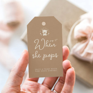 Minimalist Beige Teddy Bear Baby Shower Pop It Gift Tags