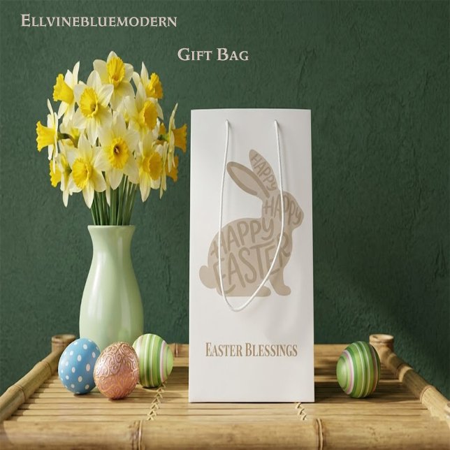 Minimalist Beige Typography Easter Rabbit Medium Gift Bag (Creator Uploaded)