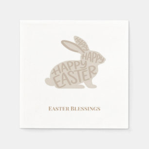 Minimalist Beige Typography Rabbit Easter Napkin