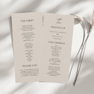 Minimalist Beige Wedding Ceremony Program Menu