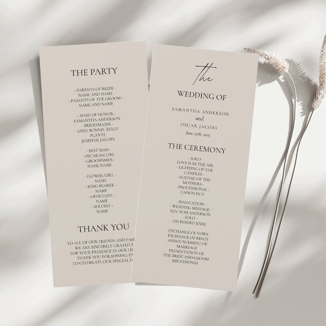 Minimalist Beige Wedding Ceremony Program  Menu (Creator Uploaded)