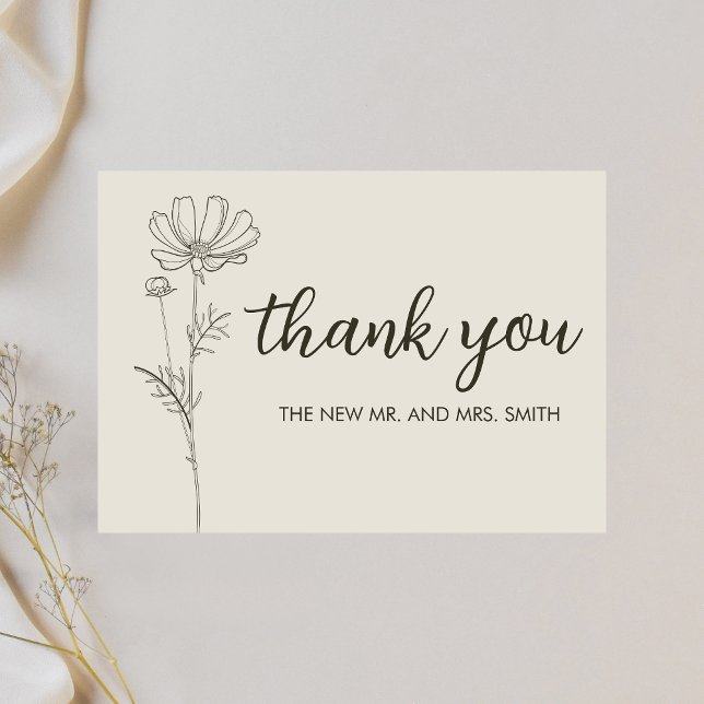 Minimalist Beige Wedding Thank You Card (Minimalist Beige Monogram Wedding Thank you Card)