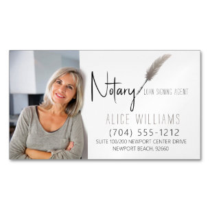 Minimalist Beige & White Notary Photo Magnetic Business Card