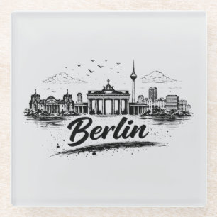 Minimalist Berlin Germany Cityscape Art Glass Coaster