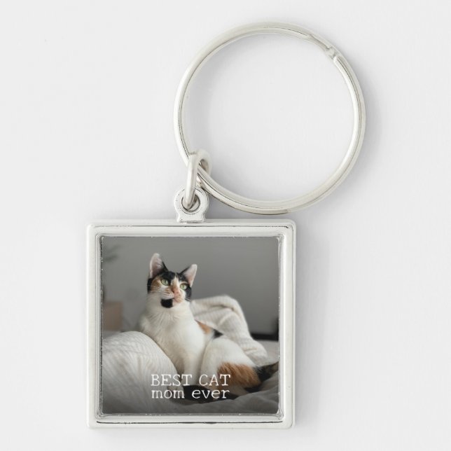 Minimalist Best Cat Mum Ever Custom Pet Photo Key Ring (Front)