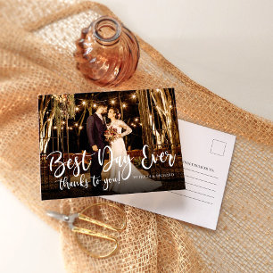 Minimalist Best Day Ever Photo Wedding Thank You Postcard