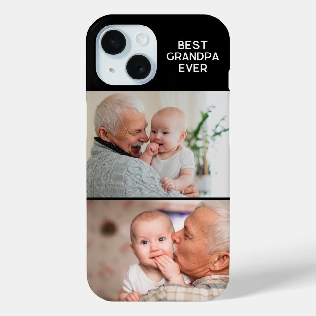 Minimalist Best Grandpa Ever 2 Photo Black Case-Mate iPhone Case (Back)